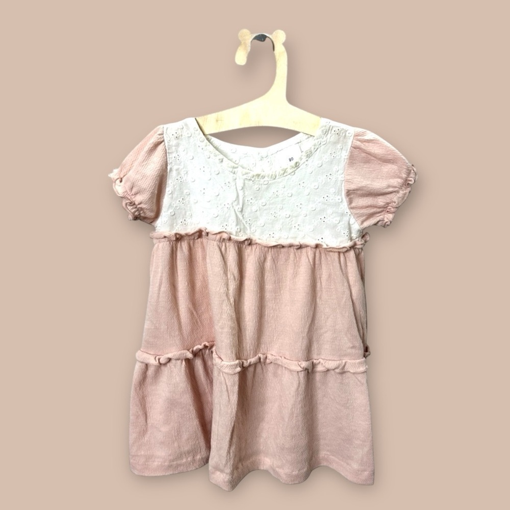 3/$25 Japan Import Toddler Shirt 80cm White & Pink | Back Button Blouse
